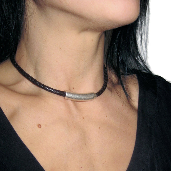 Braided leather online choker